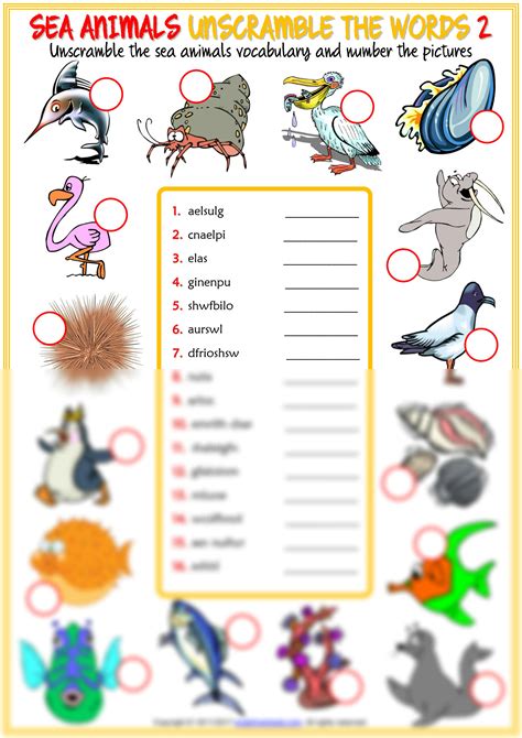 Solution Sea Animals Vocabulary Esl Unscramble The Words Worksheets