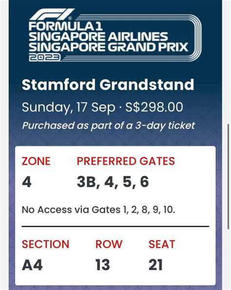 Formula 1 Singapore Grand Prix Tickets X 1 Tickets And Vouchers Event