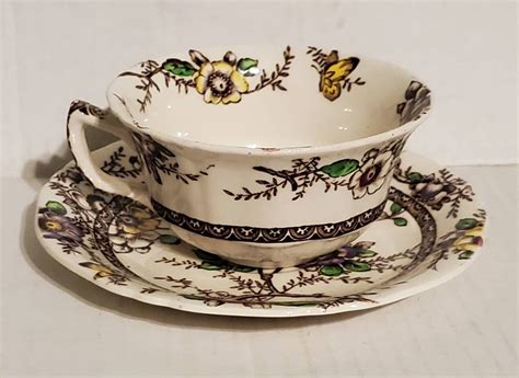 Vintage Alfred Meakin Medway Decor Cup And Saucer Brown Multicolor