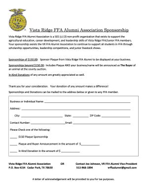 Fillable Online Vrffa Ffanow Vista Ridge Ffa Alumni Association