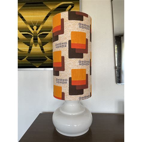 Lampe De Meuble Maori Orange Opaline Blanche Et Tissu Vintage