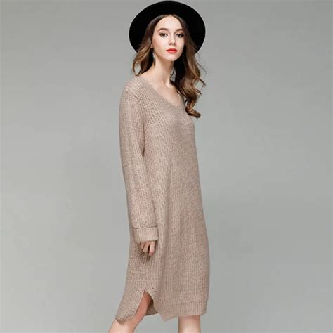 Smtzzj 2018 Luxury Casual V Neck Knitted Sweater Dress Thin Women