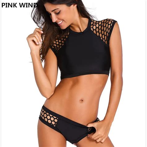 2018 Mesh Crop Top High Neck Halter Brazilian Bikinis For Women Sexy