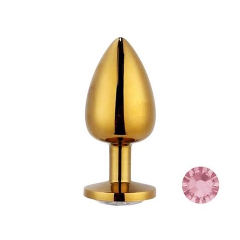 Plug Anal Metálico Dourado Joia Redonda Tamanho M Joia Rosa