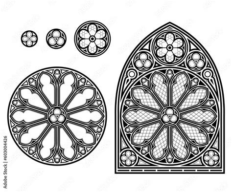 Medieval Gothic stained glass cathedral window set Stock Vector | Adobe ...