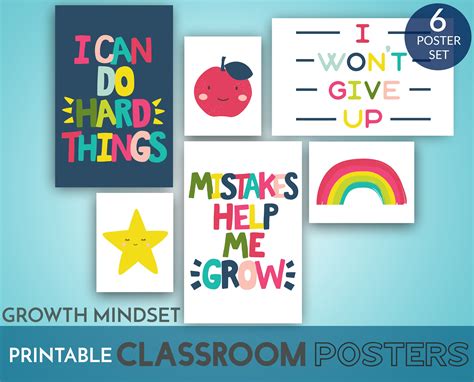 Classroom Posters Printable Set Of 6 Growth Mindset For Early Etsy