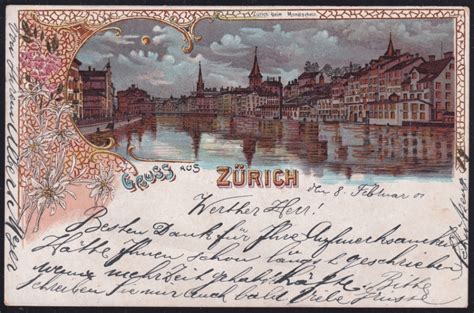 Schweiz Lithographie Gruss Aus Z Rich Mondschein Litho Briefmarken