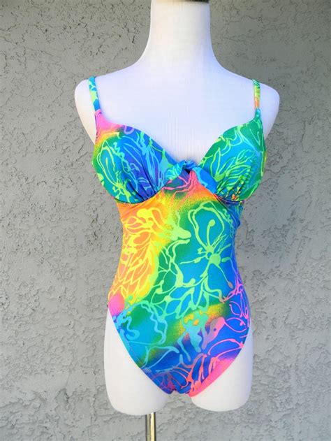 80s Swimsuit Beverly Hills 90210 Vintage 80s 90s Neon Etsy