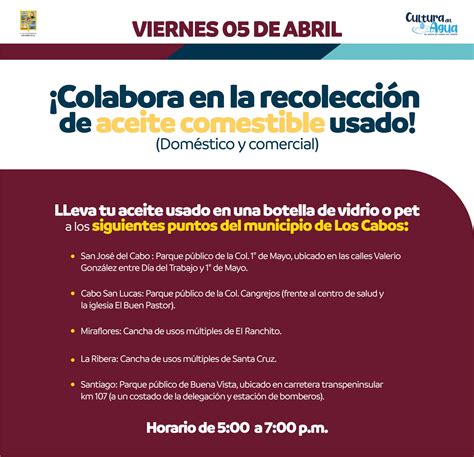 OOMSAPAS Los Cabos te invita a participar en la recolección de aceite