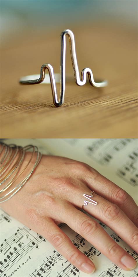 Heartbeat Ring Ekg Heart Beat Ring Delicate Ring Midi Ring