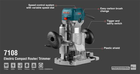 Ronix Model 7108 Electric Compact Wood Router Trimmer 220V 710W