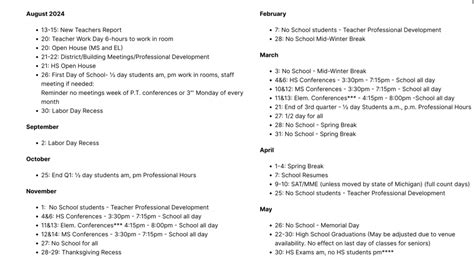 Portage Public Schools Calendar 2024-2025 in PDF