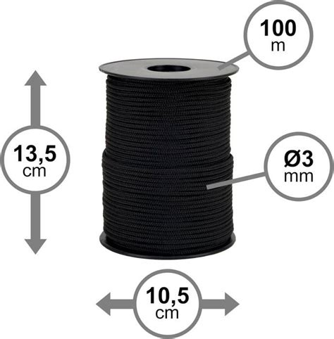 Corde tressée Polypro Noire Ø 3MM Bobine 100M Cordage extérieure