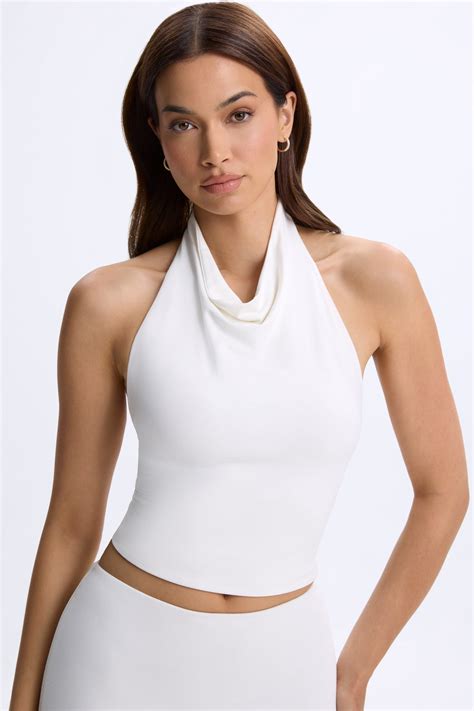 Cowl Neck Open Back Top In White Oh Polly