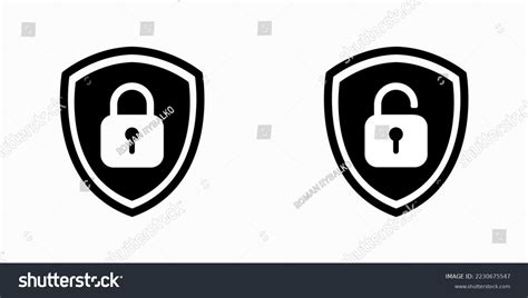 Set Shield Lock Unlock Icon Symbol Stock Vector Royalty Free