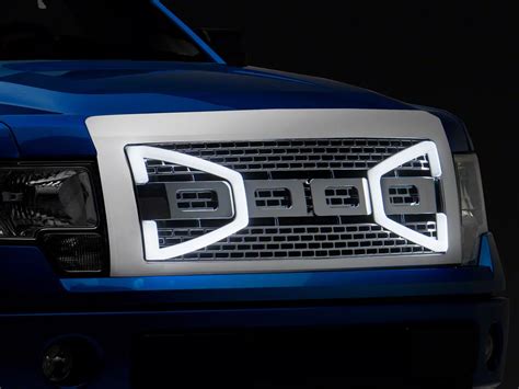 F Raptor Style Mesh Front Grille With Led Light Bar Chrome