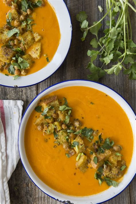 Pumpkin And Chickpea Soup With Curried Croutons The Minimalist Vegan Recipe Vegan Recipes