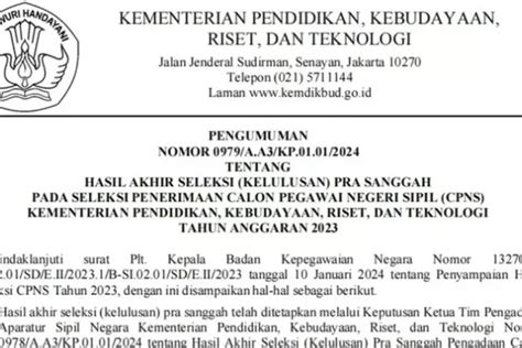 Link Pengumuman Hasil Akhir Cpns Kemendikbud File Pdf Lengkap