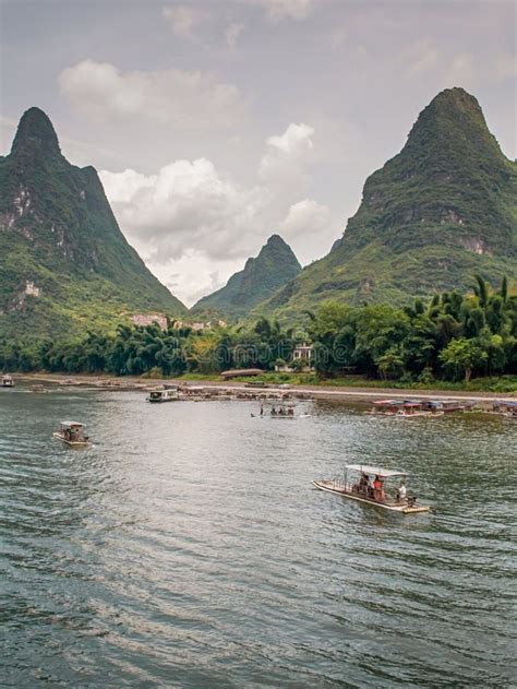 Karst Mountains and Limestone Peaks of Li River in China. Stock Photo ...