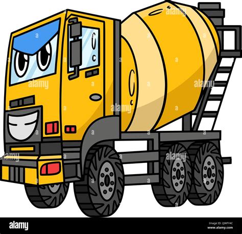 Concrete Mixer with Face Vehicle Cartoon Clipart Stock Vector Image ...