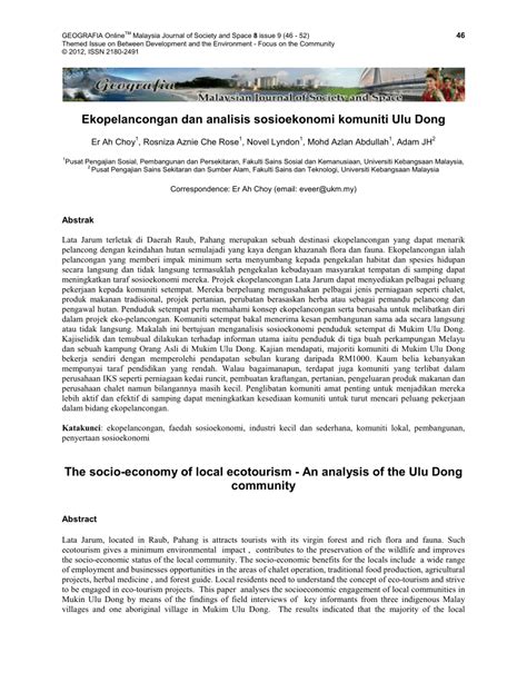 (PDF) Ekopelancongan dan analisis sosioekonomi komuniti Ulu Dong