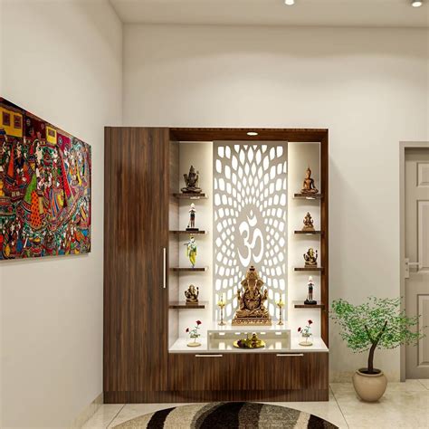 Contemporary Pooja Room Design With Wall Mounted Shelf Livspace