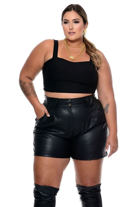 Short Plus Size Courino Sint Tico Matriz Vk Moda Plus Size