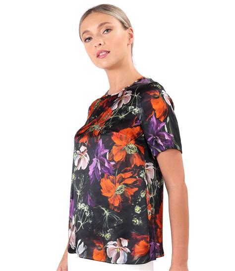 Natural Silk Blouse Printed With Floral Motifs Print Yokko