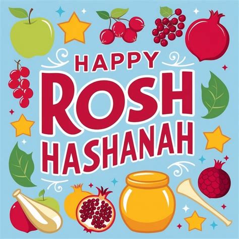 Rosh Hashanah Greeting Card Jewish New Year Text Shana Tova On Hebrew Honey Apple Shofar