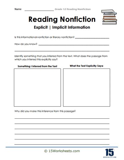 Reading Nonfiction Comprehension Grade 12 Worksheets