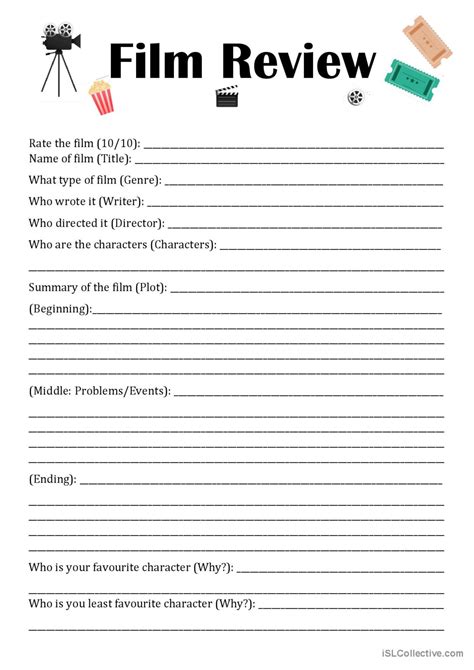 Film Review Questionnaire English Esl Worksheets Pdf And Doc