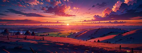 Anime sunset nature scenery 4K wallpaper download