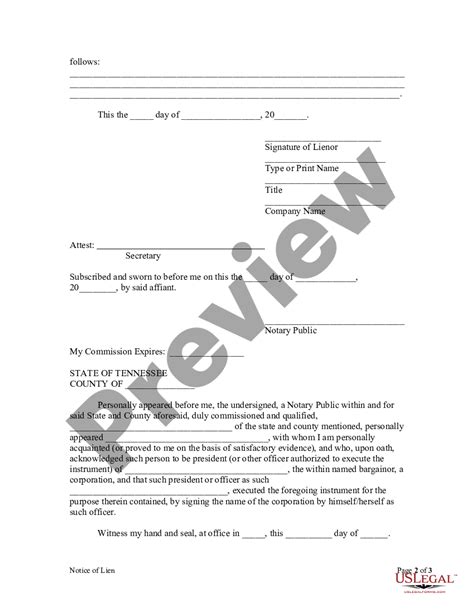 Tennessee Notice Of Lien Corporation Or Llc Us Legal Forms