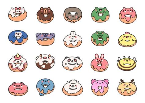 Premium Vector Cute Kawaii Donut With Animal Face