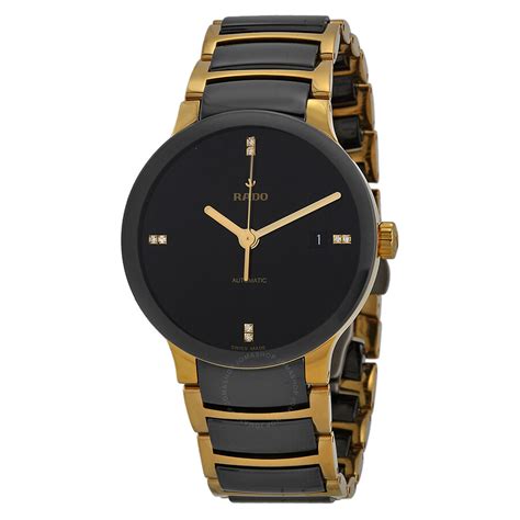 Rado Centrix Black Dial Gold Plated And Black Ceramic Mens Watch