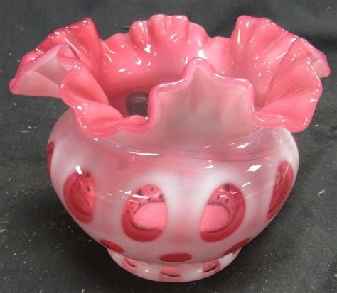 Sold Price Fenton Coin Dot Cranberry Opalescent Rose Bowl Vase Large 5