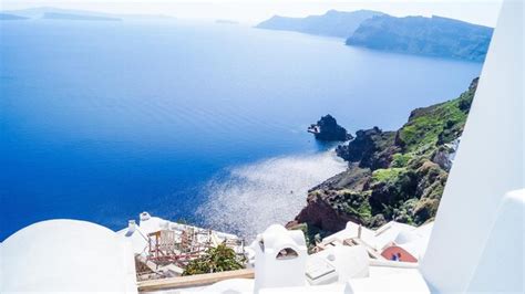 Premium Photo | View of the beautyful blue sea and sky from santorini ...