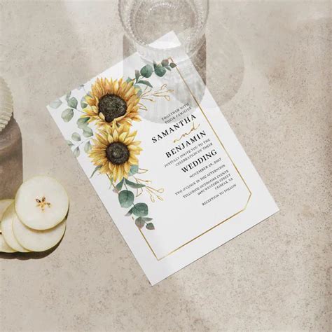 Modern Sunflower Eucalyptus Greenery Wedding Invitation Zazzle