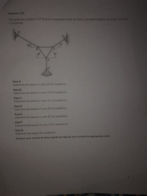 Solved Problem The Lamp Has A Weight Of Lb And Is Chegg