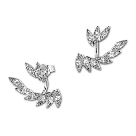 SilberDream Ohrstecker Dangle Ear Cuff Blätter weiß 925 Silber Ohrringe