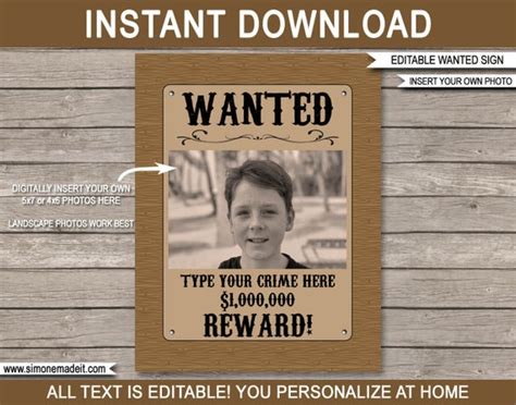 Cowboy Wanted Poster Template - Printable Birthday Party Decorations ...