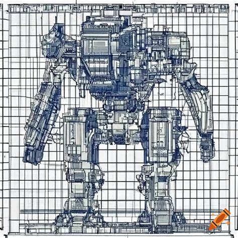 Detailed Blueprint Of A Light Mech With Intricate Design On Craiyon