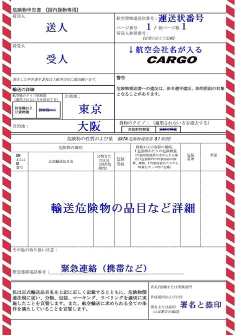 危険物申請書とは何が危険物になる？送り方や運賃など危険物申請書サンプル手続きprocedure