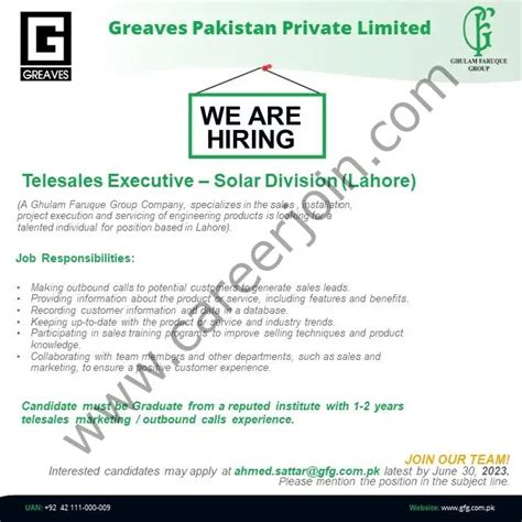 Greaves Pakistan Pvt Ltd Jobs June 2023