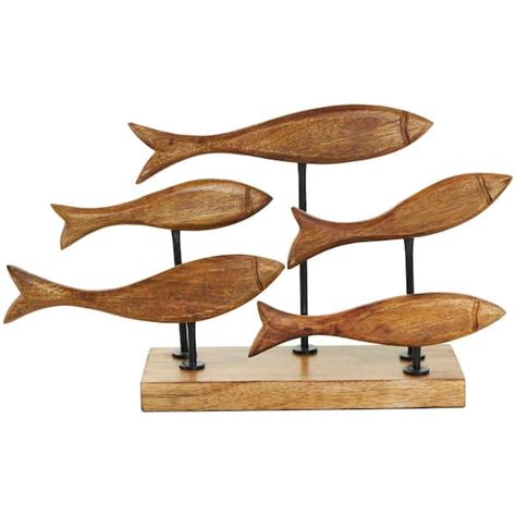 Litton Lane Brown Mango Wood Handmade Carved Fish Sculpture With