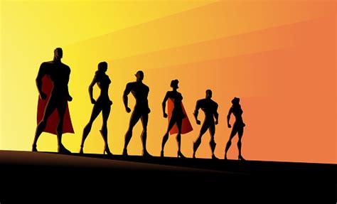 Vector Superhero Team Silhouette Illustration Stock Illustration