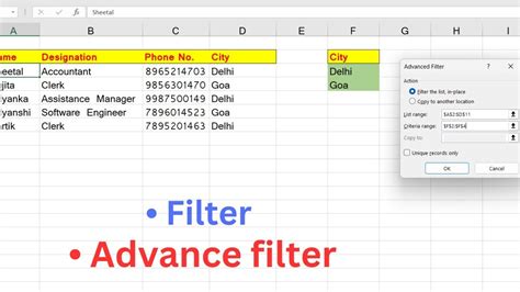 Filter And Advance Filter In Excel Advance Excel Youtube