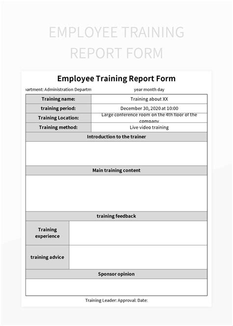 Employee Training Report Form Excel Template And Google Sheets File For