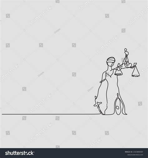 Continuous Line Drawing Lady Justice Blindfolded Stock Vector Royalty