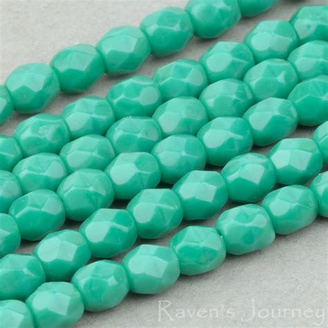 Round Faceted 3mm Turquoise Green Opaque Raven S Journey Unique